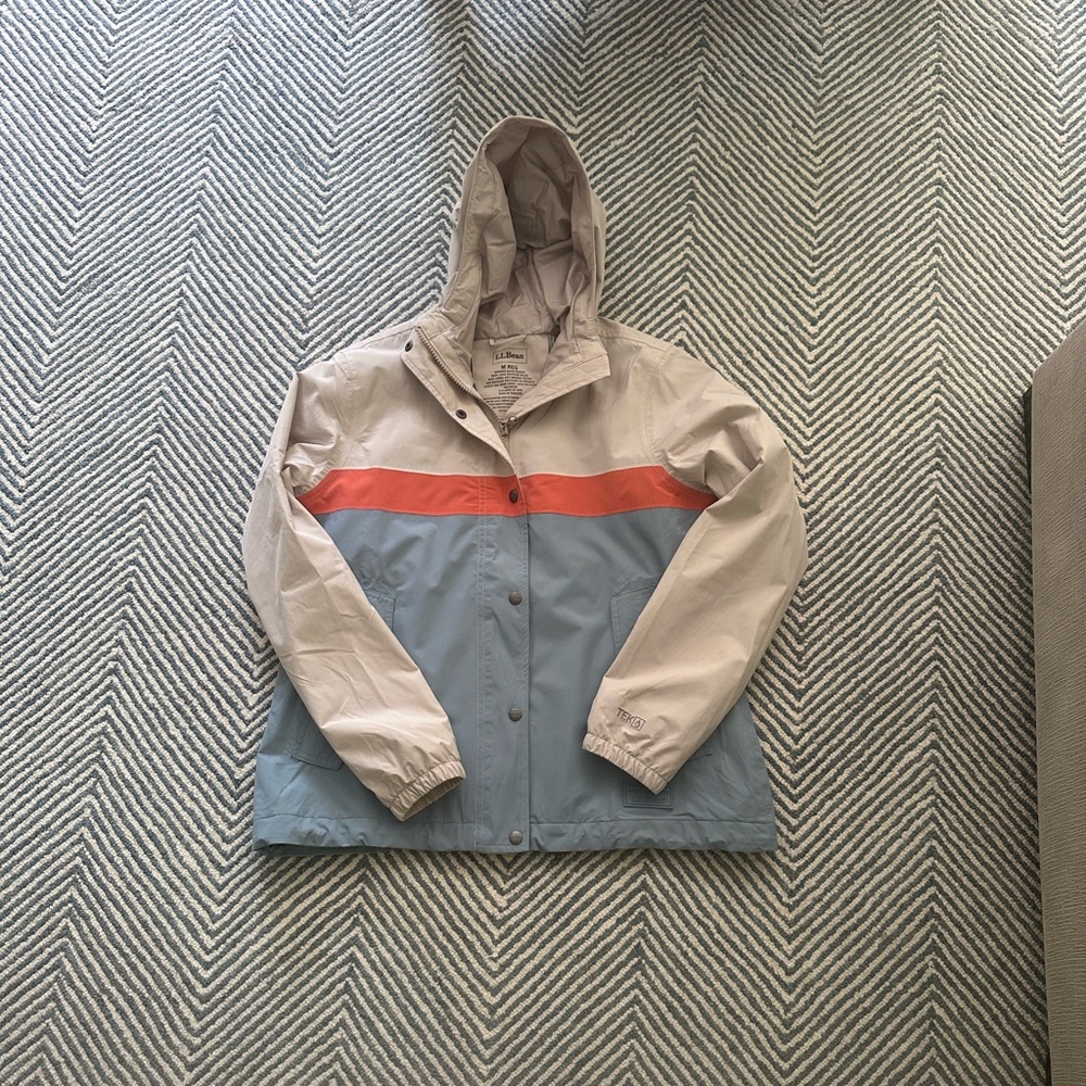 L.L. Bean Beige and Blue Jacket with Red Stripe